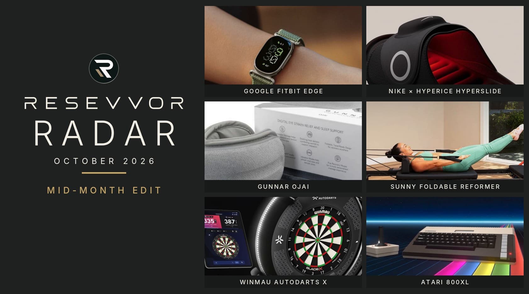 RESEVVOR Radar October 2026 mid-month edit: Google Fitbit Edge, Nike × Hyperice Hyperslide, GUNNAR Ojai, Sunny foldable reformer, Winmau Autodarts X and Atari 800XL